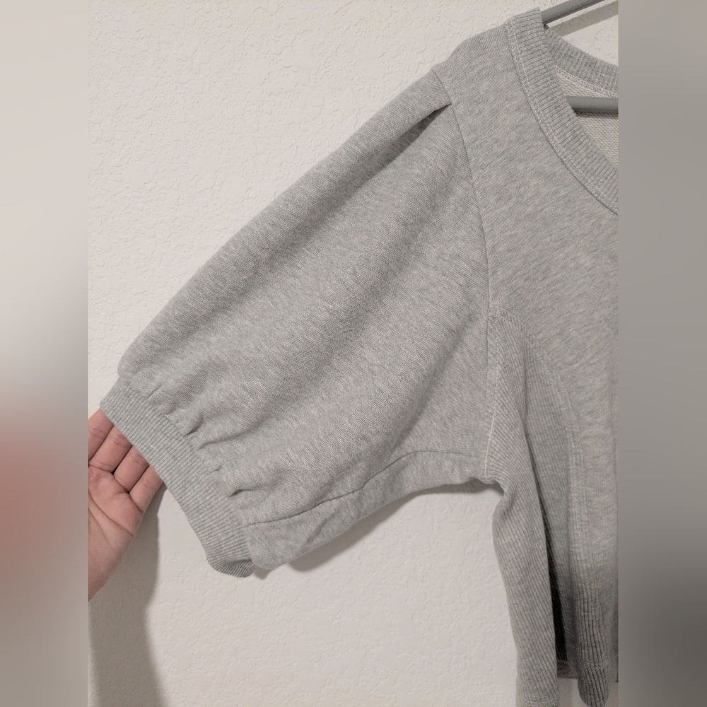 Aerie Heather Grey French Terry Scoop Neck Puff Sleeve Cropped Sweatshirt LG - Picture 8 of 10